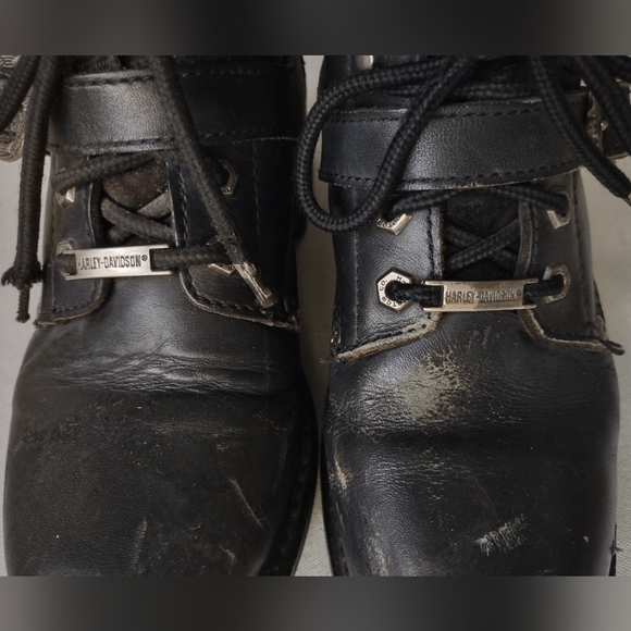 HARLEY DAVIDSON LADIES BLK LEATHER BIKER RIDING BOOTS SIZE 8 LACE & BUCKLE - Picture 7 of 12